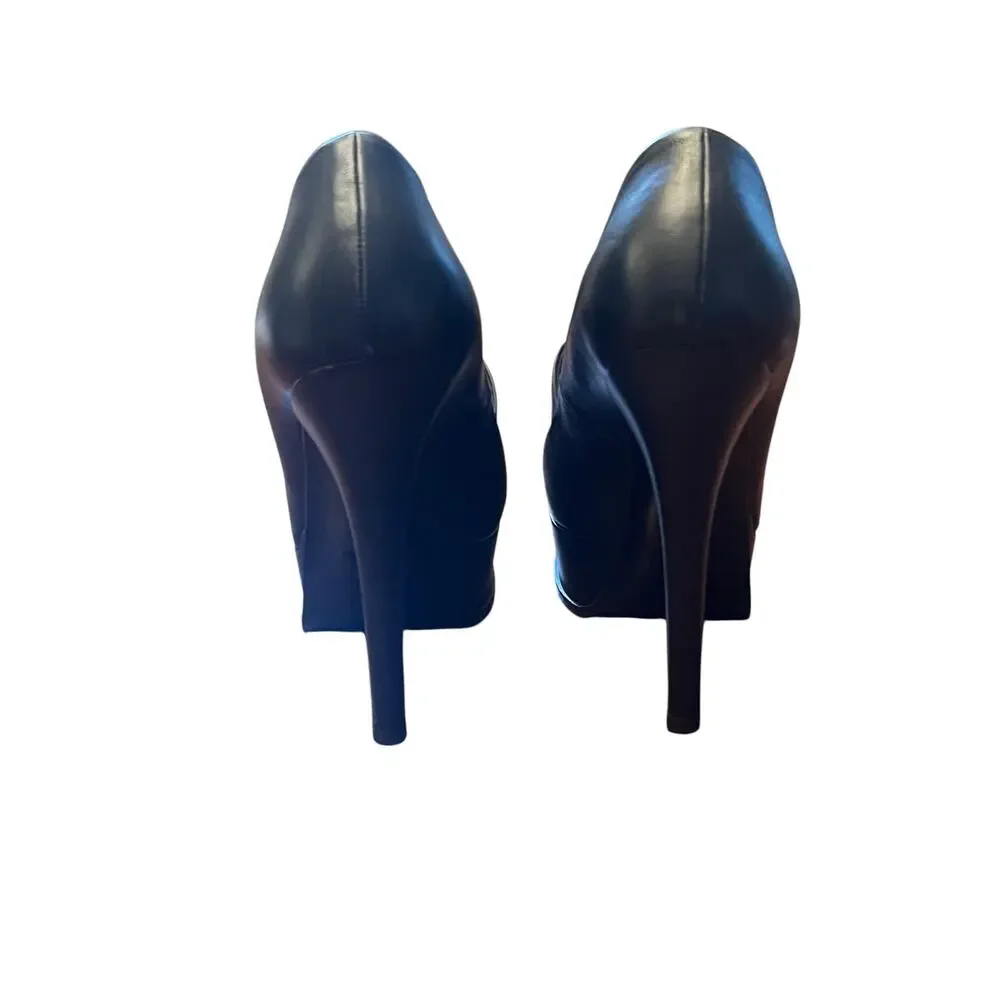 Fendi Black Leather Crocodile Embossed Platform Loafer Pumps Heels Size 39 Italy